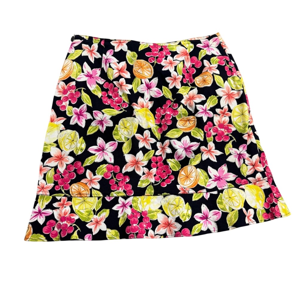 Skirtology Lemon Citrus Floral Print Mini Skirt S/14 Tropical Y2k Fruit Art